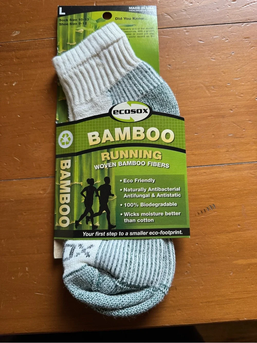 Ecosox Bamboo Running Socks – White and Light Green (3 pairs)